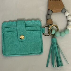 🆕 New Mint Green Card Holder with Tassel Keychain